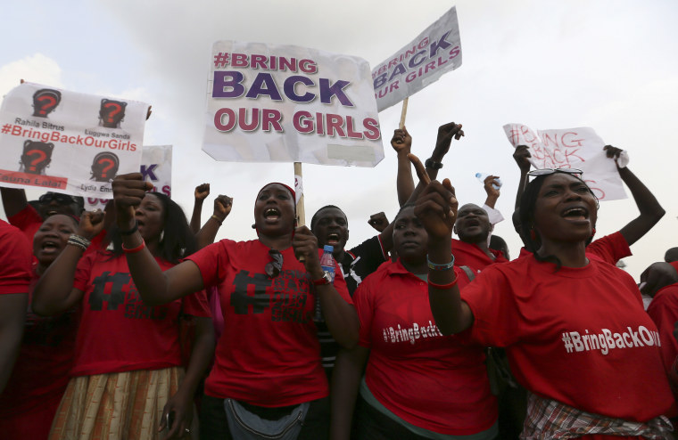 The Abuja wing of the \"Bring Back Our Girls\" protest group march on May 22, 2014.