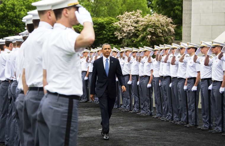 US President Barack Obama arrives at the United States Military Academy at West Point, New York to deliver the commencement address to the 2014 graduating class, May 28, 2014.
