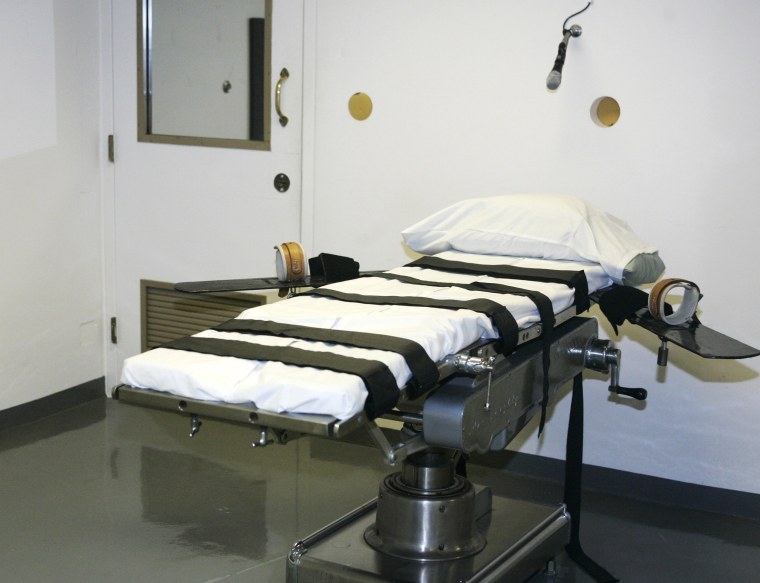 The gurney in the execution chamber at the Oklahoma State Penitentiary is pictured in McAlester, Okla. in this April 15, 2008 file photo.