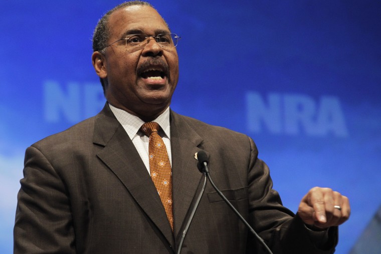 Former Ohio Secretary of State Ken Blackwell speaks at the National Rifle Association convention in St. Louis, Friday, April 13, 2012.