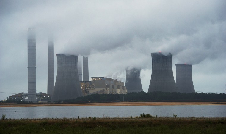 The coal-fired Plant Scherer is shown in operation early Sunday, June 1, 2014, in Juliette, Ga.