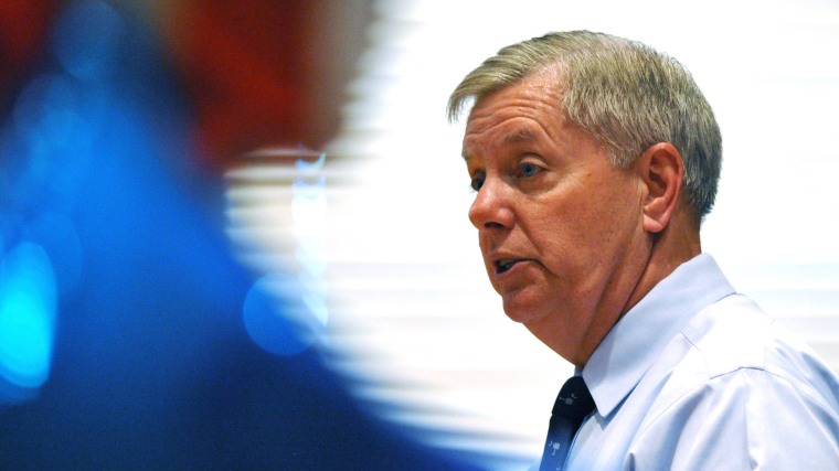 Sen. Lindsey Graham speaks during a campaign stop at American Legion Post 20 on Wednesday, April 23, 2014, in Greenwood, S.C.