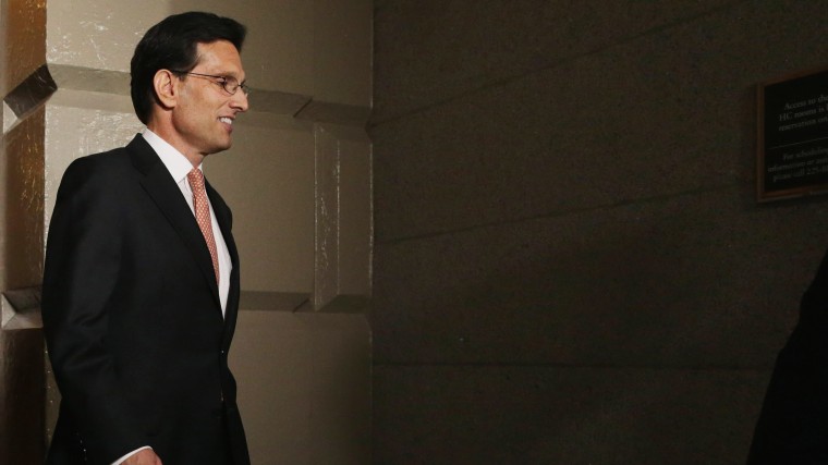 House Majority Leader Eric Cantor (R-VA) heads into a last-minute Republican caucus meeting at the U.S. Captiol June 11, 2014 in Washington, DC.