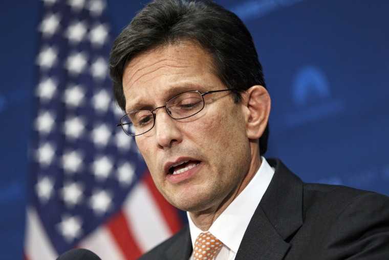 House Majority Leader Eric Cantor tells reporters he intends to resign his leadership post at the end of July,  June 11, 2014.