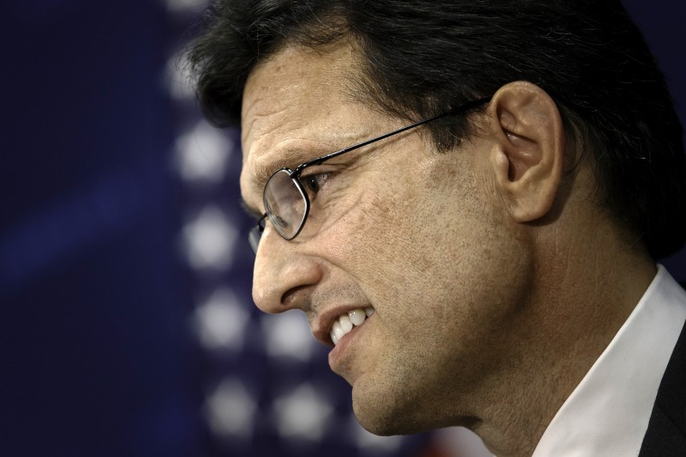 Following his defeat in the Virginia primary Tuesday, House Majority Leader Eric Cantor, R-Va., tells reporters he intends to resign his leadership post at the end of July, at the Capitol in Washington,D.C., June 11, 2014.