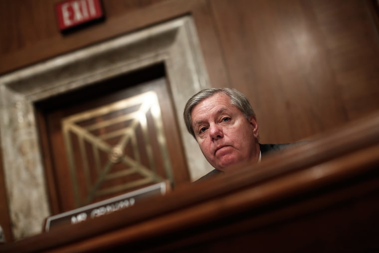 Sen. Lindsey Graham (R-SC) listens during a hearing by a subcommittee of the Senate Appropriations Committee April 8, 2014 in Washington, D.C.