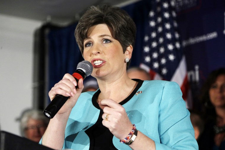 State Sen. Joni Ernst speaks to supporters at a primary election night rally after winning the Republican nomination for the U.S. Senate, June 3, 2014, in Des Moines, Iowa.