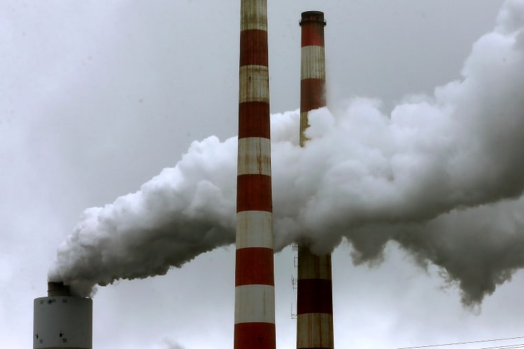 Emissions spew out of a large stack at the coal fired Morgantown Generating Station, on May 29, 2014 in Newburg, Md.