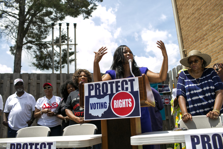 Ohio State Rep. Alicia Reece speaks at a rally at AFSCME Ohio Council 8 in Cincinnati, Ohio on June 21, 2014.