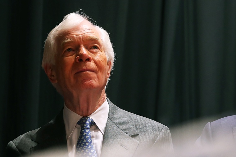 U.S. Sen Thad Cochran looks on during a campaign rally on June 23, 2014 in Jackson, Mississippi.