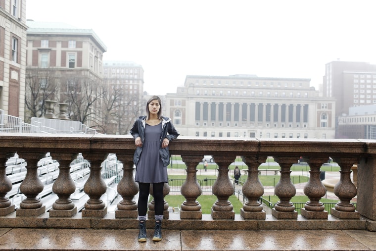 Emma Sulkowicz, who is speaking out about her experience with sexual assault at Columbia University, in New York, May 1, 2014.