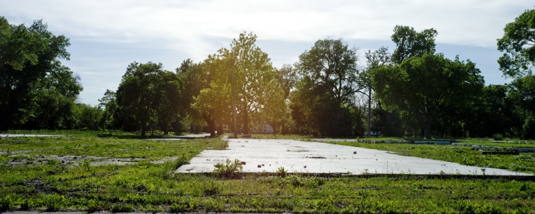 Empty lots stretch over city blocks where houses once stood in Englewood, Chicago.