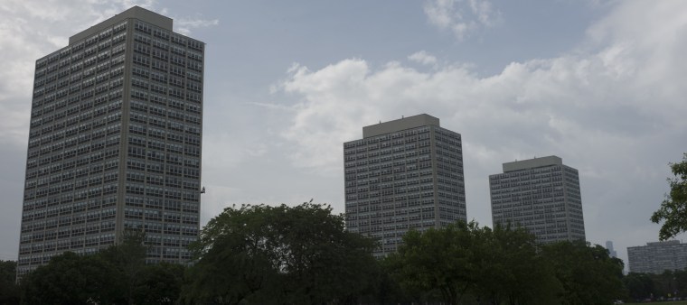 A view of Tracey Richardson's high-rise in Bronzeville, Chicago, a neighborhood still plagued by gun violence.