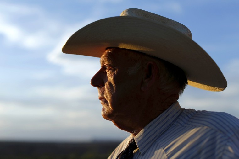 Cliven Bundy looks out over his 160 acre ranch in Bunkerville, Nevada May 3, 2014.
