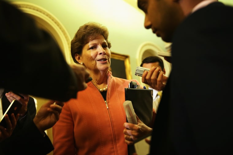 Jeanne Shaheen speaks to members of the media after a policy luncheon, May 6, 2014.