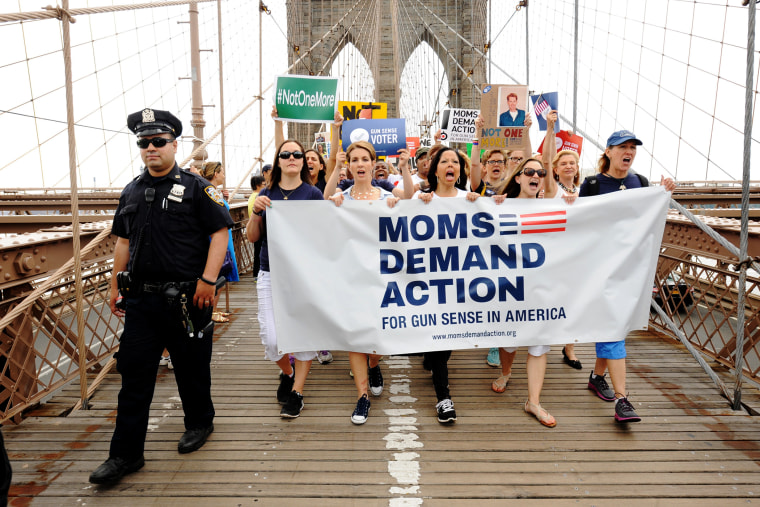 Moms Demand Action For Gun Sense marched across the Brooklyn Bridge for the second annual Brooklyn Bridge March and Rally to end gun violence, June 14, 2014.