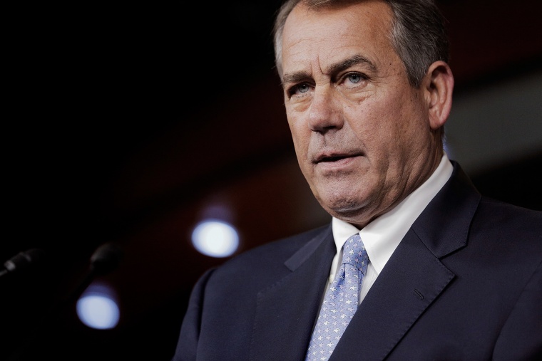 House Speaker Rep. John Boehner (R-OH) holds his weekly press conference at the U.S. Capitol on May 22, 2014 in Washington, DC.