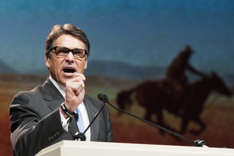 Gov. Rick Perry gives a speech during the Texas GOP Convention in Fort Worth, Texas, June 5, 2014.