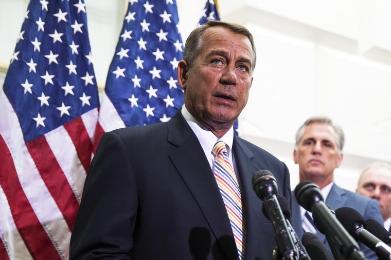 John Boehner speaks during a news conference on Capitol Hill in Washington, Wednesday, July 9, 2014.