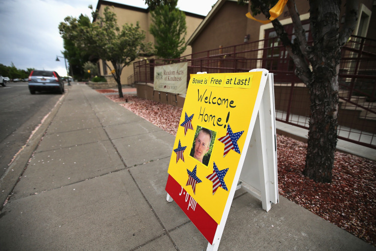 A sign showing support for Sgt. Bowe Bergdahl sits along Main Street on June 2, 2014 in Hailey, Idaho.