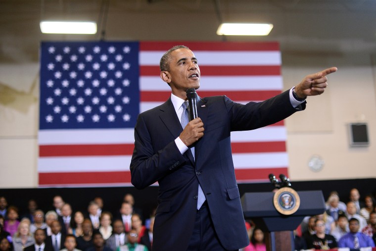 President Barack Obama speaks during a town hall meeting focusing on the importance of the My Brothers Keeper Initiative at the Walker Jones Education Campus in Washington, D.C, on July 21, 2014.
