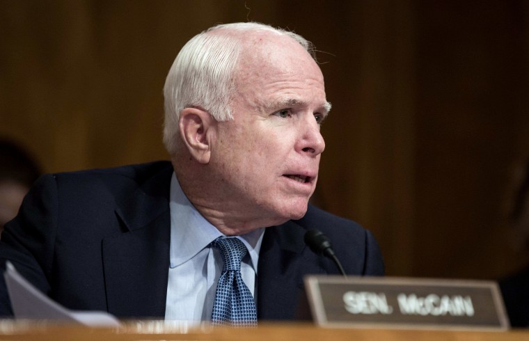 Senator John McCain speaks during a hearing in Washington