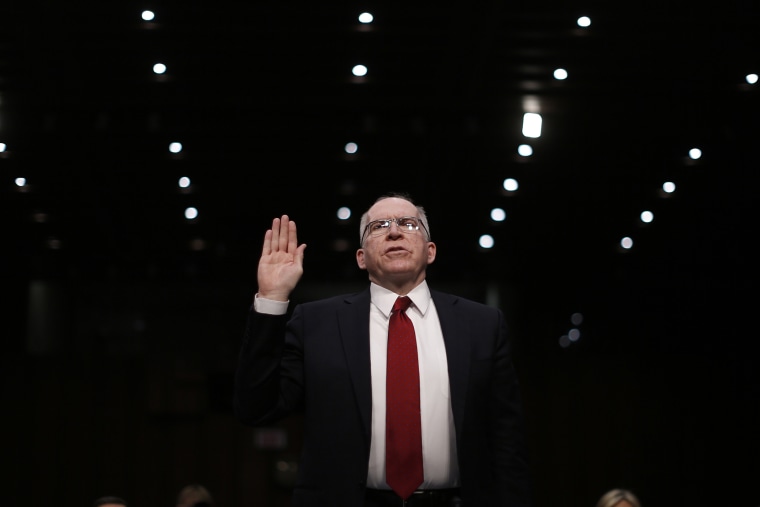 Deputy National Security Adviser Brennan is sworn in to testify before Senate Intelligence Committee confirmation hearing on Capitol Hill in Washington