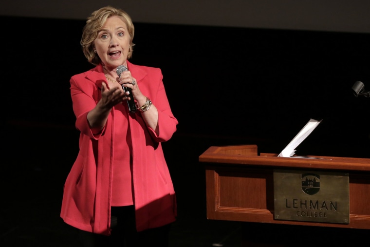 Hillary Clinton addresses an assembly at Lehman College, Friday, July 25, 2014.