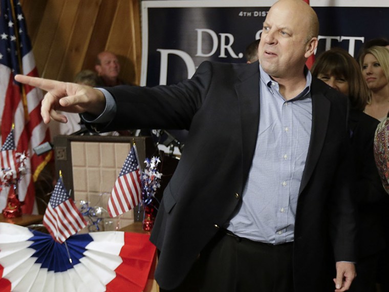 U.S. Rep. Scott DesJarlais, R-Tenn., greets supporters on Tuesday, Nov. 6, 2012, in Winchester, Tenn. DesJarlais is opposed by Democrat Eric Stewart in the state's 4th Congressional District.