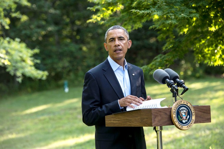 US President Barack Obama makes a statement on the situation in Iraq at Martha's Vineyard, Massachusetts, on August 11, 2014.