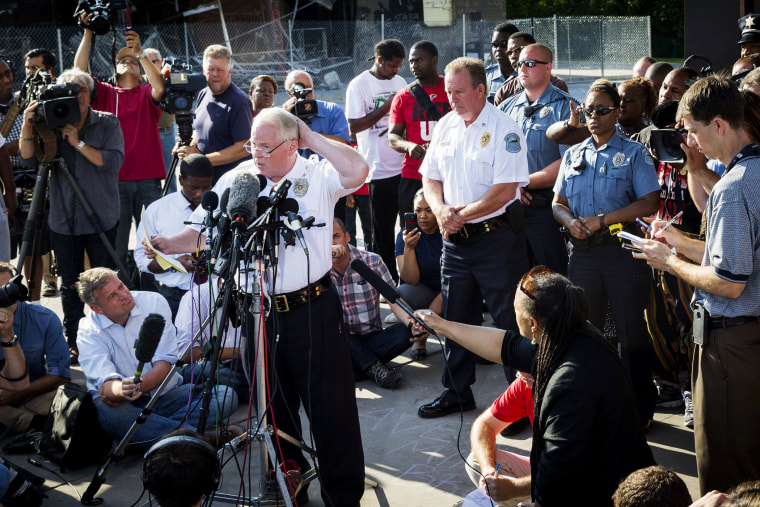 Image: Ferguson Police Chief Thomas Jackson announces the name of the officer involved in the shooting of Michael Brown as officer Darren Wilson, in Ferguson, Missouri