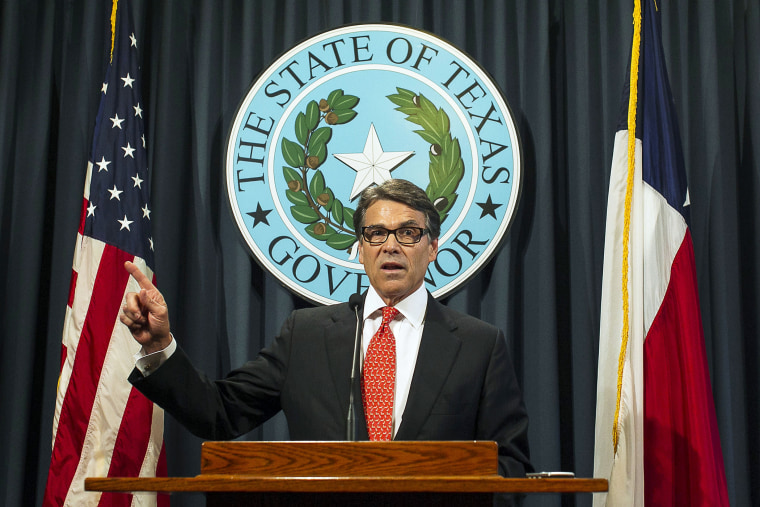Texas Gov. Rick Perry speaks during a news conference, Aug. 16, 2014, in Austin, Texas.