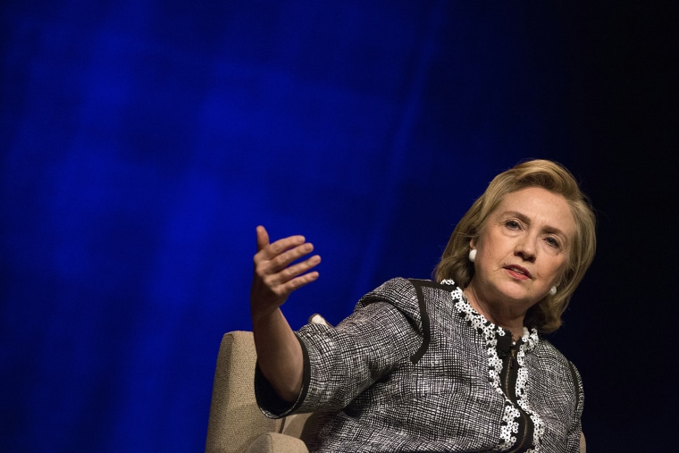 Hillary Rodham Clinton pauses while speaking at an event to discuss her new book in Washington, D.C., June 13, 2014.