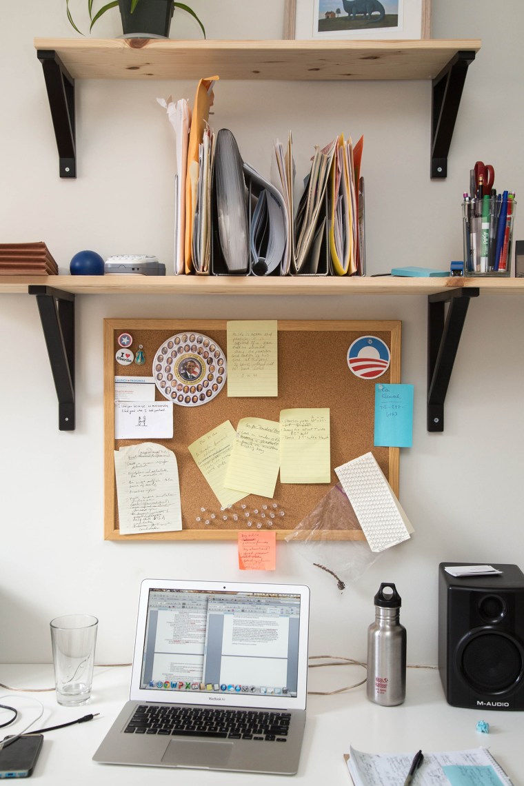 A view of Poy Winichakul's workspace at her home office in the Bedford-Stuyvesant neighborhood of Brooklyn, N.Y., on Aug. 21, 2014.