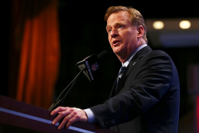 Commissioner Roger Goodell speaks during the first round of the 2014 NFL Draft at Radio City Music Hall on May 8, 2014 in New York City.