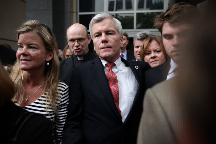 Former Virginia Governor Robert McDonnell leaves U.S. District Court for the Eastern District of Virginia with family members, including his son Bobby (R), after he was found guilty in his corruption trial September 4, 2014, in Richmond, Virginia.