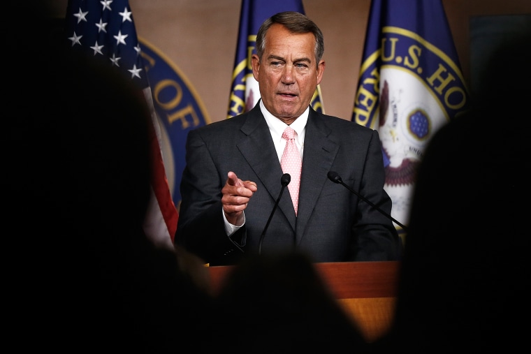 John Boehner holds his weekly press conference July 17, 2014 in Washington, DC.