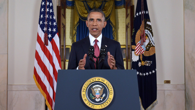 US President Barack delivers a prime time address from the Cross Hall of the White House on Sept. 10, 2014 in Washington, DC.