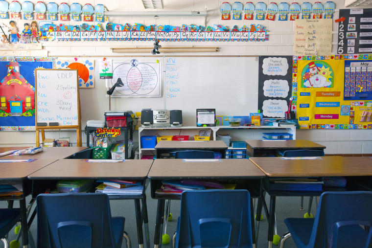 A grade school classroom.
