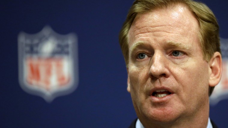 NFL Commissioner Roger Goodell speaks at a press conference, May 20, 2014. Photo by David Goldman/AP.