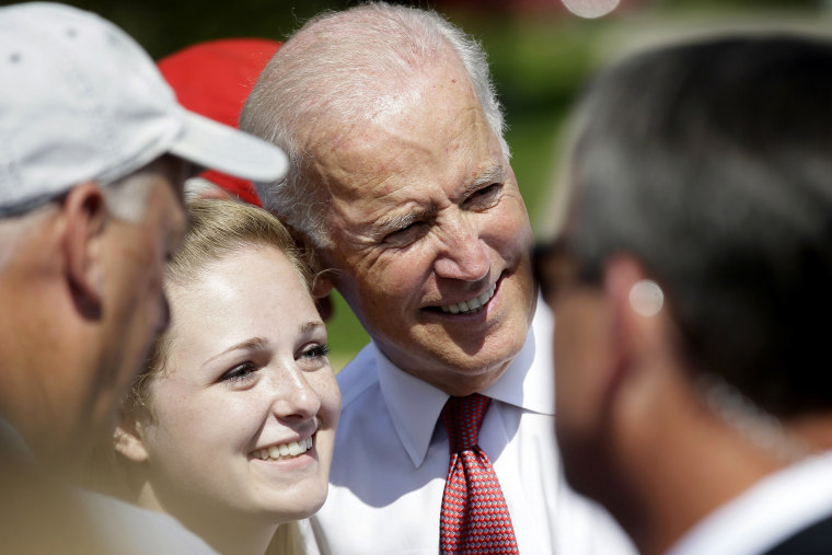 Vice President Joe Biden greets supporters during the kickoff of the Nuns on the Bus tour, on Sept. 17, 2014, at the Statehouse in Des Moines, Iowa. Photo by Charlie Neibergall/AP