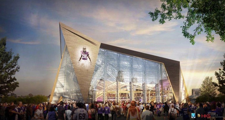 FILE - This file handout released May 13, 2013, by the Minnesota Sports Facilities Authority and the Minnesota Vikings shows a rendering of the new Vikings...