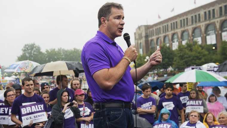 Senate candidate Rep. Bruce Braley, D-Iowa, speaks at the 2014 Iowa State Fair Soapbox in Des Moines, Iowa, August 7, 2014. Photo by Tom Williams/Getty.