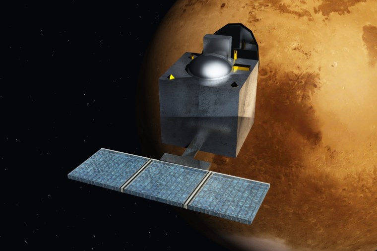 An artist's concept of India's Mars Orbiter Mission, or MOM.
