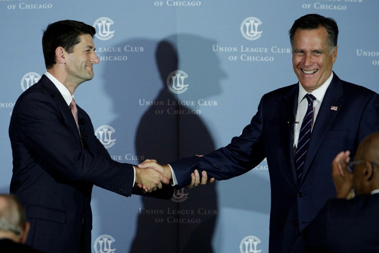 Mitt Romney Interviews Former Running Mate Paul Ryan In Chicago (Photo by John Gress/Getty)