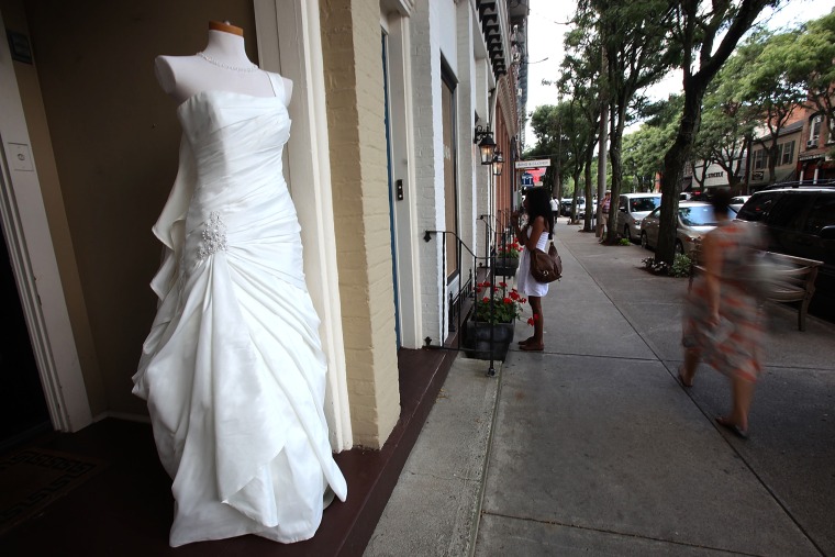 A wedding gown is displayed in Rhinebeck, New York.
