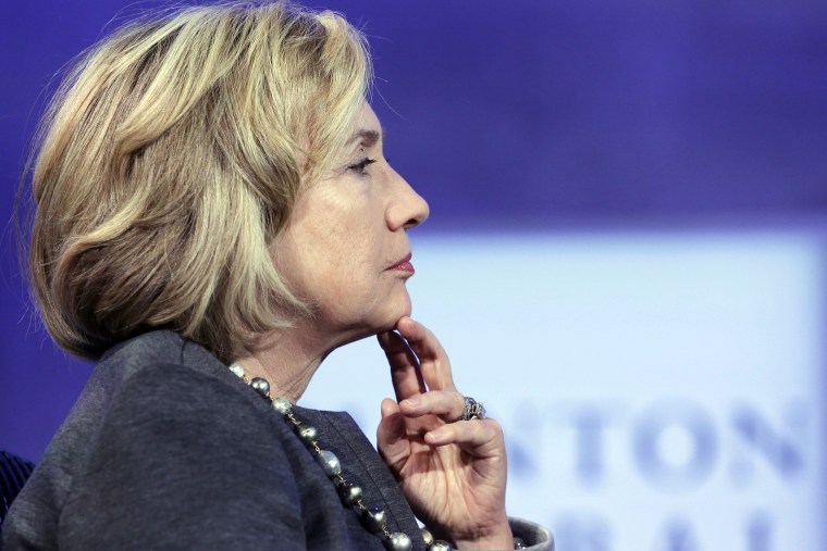 Hillary Clinton listens during a panel discussion at the Clinton Global Initiative, Sept. 22, 2014, in New York.