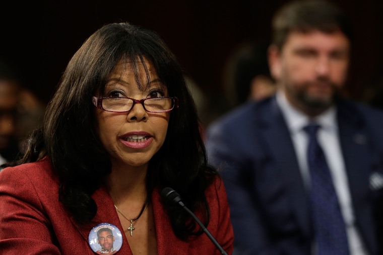 Lucia McBath of Atlanta, Ga., mother of Jordan Davis, testifies during a Senate Judiciary Committee hearing on \"Stand Your Ground\" laws October 29, 2013 in Washington, DC.