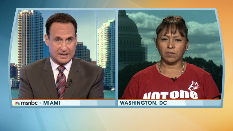José Díaz-Balart talks to María Cruz Ramírez, a mother about to be separated from her three children and who is protesting for action on immigration reform, on msnbc, September 22, 2014.