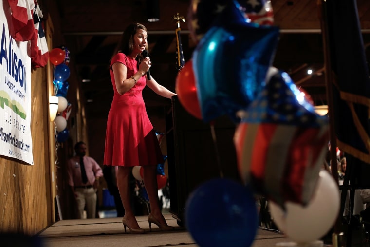 Kentucky's Democratic U.S. Senate nominee, and Kentucky Secretary of State, Alison Lundergan Grimes speaks at the Marshall County Democratic Bean Supper on Aug. 1, 2014 in Gilbertsville, Ky. (Photo by Win McNamee/Getty)